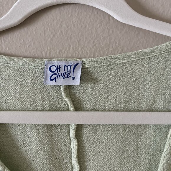 Oh My Gauze Top Womens 2 LXL Green Lagenlook Asymmetrical Art To Wear Distressed - Picture 2 of 10